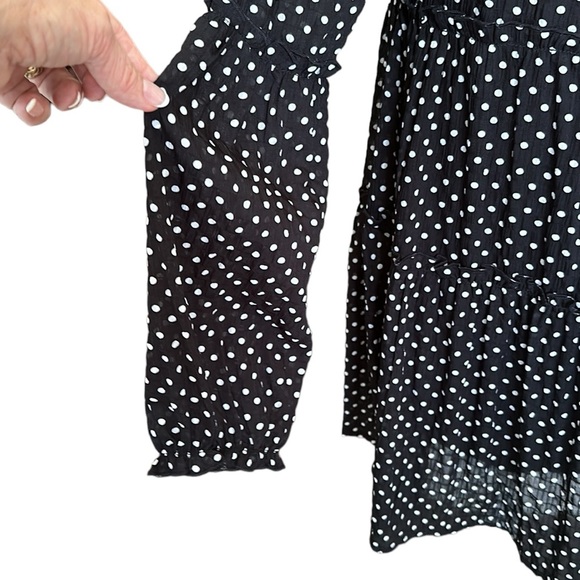 V ery j black & white polka dot tiered mini dress size M feminine sheer summer - Picture 3 of 7